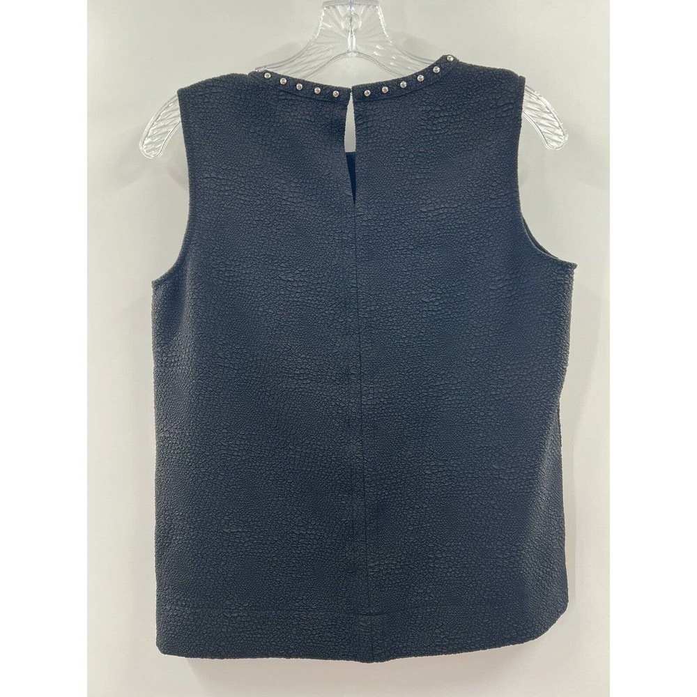 Karl Lagerfeld Sleeveless Studded Collar Textured Blouse Black Size Medium - Picture 7 of 9